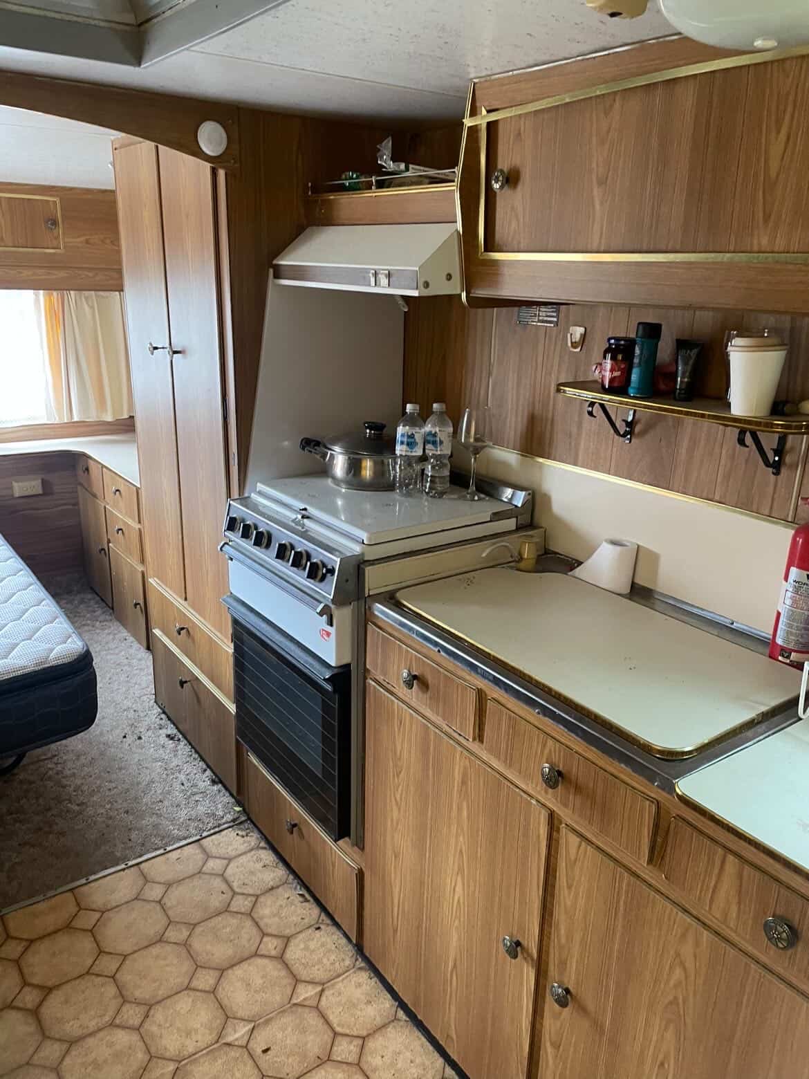 Caravan kitchen — original layout before fit-out